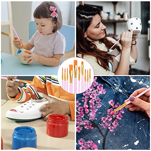 ESRICH Acrylic Paint Brushes Set, 8Packs 80 Pcs, Nylon Hair Brushes | Nylon Brush Head for Oil Painting, Gouache, Face,Ceramics etc, Kid's and Adults Painting Arts and Crafts Paint Set - color: Pink, size: 80