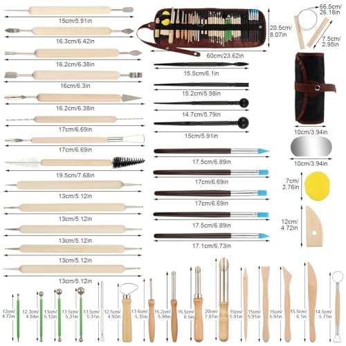 Clay Tools Kit, 42 PCS Pottery Tools Polymer Clay Sculpting Tools Kit, Ceramic Tools for Stippling, Pottery Craft, Dotting, Carving, Modeling, Shaping