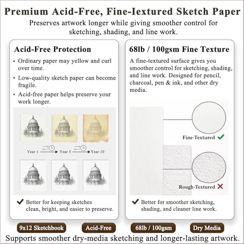 9" x 12" Sketch Book, Top Spiral Bound Sketch Pad, 2 Packs 100 Sheets Each (68lb/100gsm), Acid Free Art Sketchbook Artistic Drawing Painting Writing Paper for Kids Adults Beginners Artists - color: Brown, size: 9" x 12" (Pack of 2)