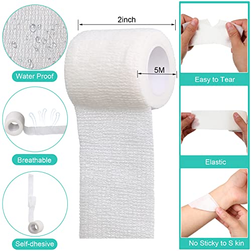 Treela 64 Pack 2" X 5 Yards Self Adhesive Bandage Wrap White | Cohesive Flexible Wrap for Wrist Ankle Fingers, Breathable Sports Tape, Self Adherent Rolls for Pets Vet, Coban Style - color: White, size: 2 Inch X 5 Yard