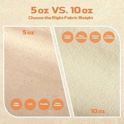 5 oz Lightweight Canvas Fabric, Soft Natural Cotton Blend 60'' Wide for Sewing, Painting, Tote Bags, Embroidery, DIY Crafts (Unbleached, 5 Yard) - color: Unbleached - 5oz, size: 5YD-(60'' x 180'')
