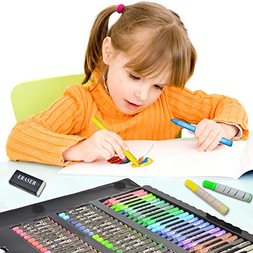 Sunnyglade 185 Pieces Double Sided Trifold Easel Art Set Art Supplies Black - color: multi-color