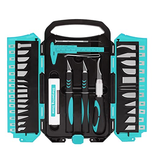 MANUFORE 34pcs Large Exacto Knife Set Craft Precision Knife Set Blue - color: Blue