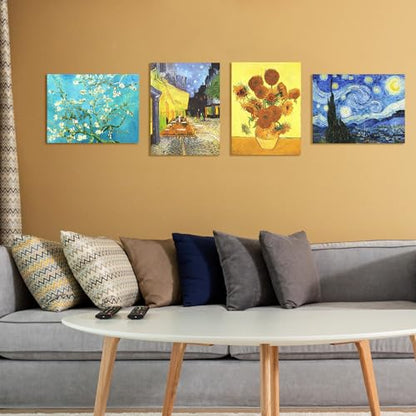 Muzagroo Art Van Gogh Diamond Painting Kits for Adults, DIY 5D Diamond Art Kits for Beginners, Starry Night Arts and Sunflower Crafts Diamond Art for Living Room, Kids Room 4 PCS Wall Art - color: 08-Van Gogh