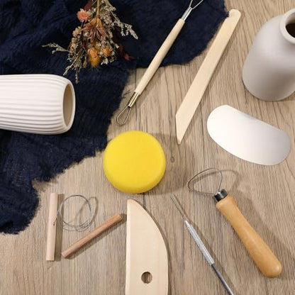 Leriton 80 Pcs Pottery Clay Tools Kit Sculpting Clay Tool Includes Cutting Modeling Trimming with Wooden Handles Carving Kit for Beginners Carving Shaping, Back to School Supplies