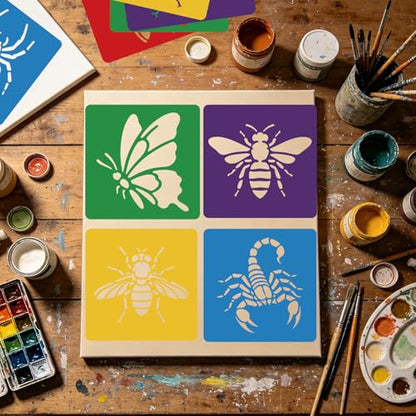 CUTHOLLOW Animals Fruit Plant Stencils, 24PCS 8-Inch Reusable Plastic | 24PCS 8-Inch Animals, Fruit & Plant Shapes, Reusable Washable Plastic, Painting, Crafts, Wall Art & Sidewalk Chalk - style: Insects