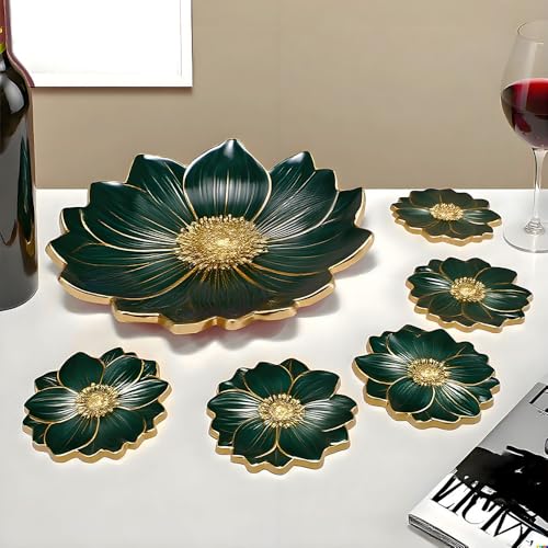 YXDGSG Large Resin Tray molds 14in Flower Resin Molds Silicone + 4pcs Coaster Silicone Mold Set DIY Art Craft Tray Cup Mats Epoxy Resin Casting