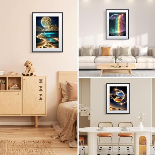 TLIOBLO 6 Packs Landscape Diamond Art for Adults, 5D DIY Diamond Painting Fantacy Kits for Beginners, Full Drill Round Diamond Art Pictures Craft Gifts 30X40cm - color: Landscape Moon