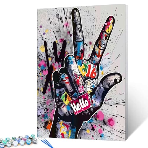 Tucocoo Two Fingers Means Number Six Graffiti DIY Oil Painting by Numbers for Adults Wall Decor Gift 16''x20'' - color: 20 Styles Graffiti 09, size: 16''Wx20''H(DIY frame)