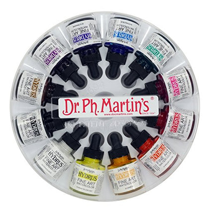 Dr. Ph. Martin's Hydrus Fine Art Watercolor (Set 1) Watercolor Set, 1.0 oz, Set 1 Colors, 1 Set of 12 Bottles