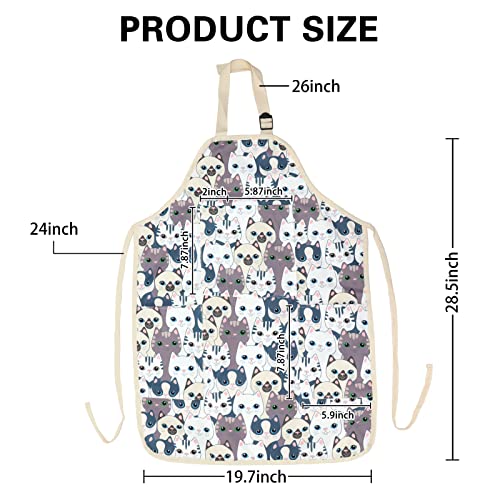FreeNFond Kids Apron Adjustable Child Apron with 4 Pockets for Baking Painting - color: White Cat