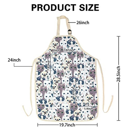 FreeNFond Kids Apron Adjustable Child Apron with 4 Pockets for Baking Painting - color: White Cat