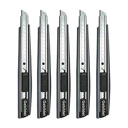 Gebildet 5pcs Professional Cutter - 9mm Snap Off Blades / 60 Degree Foil/Utility/Graphic Knife Set - Ideal for Foils, Wallpaper, Crafts, Cartons - color: Grey