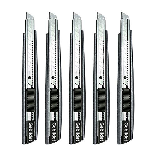 Gebildet 5pcs Professional Cutter - 9mm Snap Off Blades / 60 Degree Foil/Utility/Graphic Knife Set - Ideal for Foils, Wallpaper, Crafts, Cartons - color: Grey
