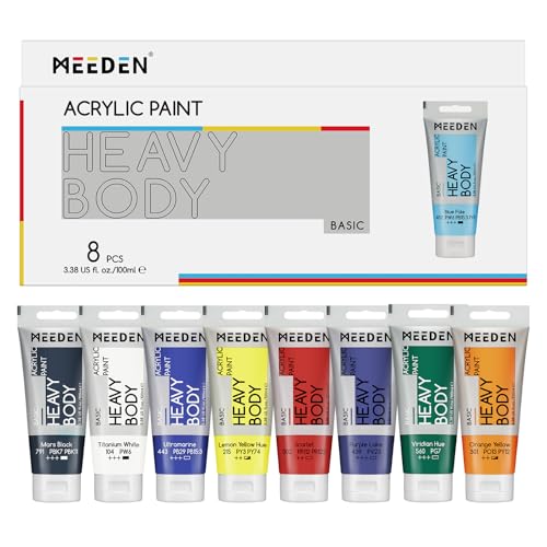 MEEDEN Thick Acrylic Paint Set: Satin Finish 100ml/3.38oz X 8 Tubes | Primary Colors Heavy Body Art Paint Tubes for Christmas Decoration Ornaments Painting - color: 8 Colors, size: Set
