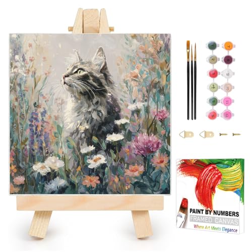 AUKELHJ Framed Paint by Numbers Kit for Adults, Cat, 10x10 inch - color: 04-Cat