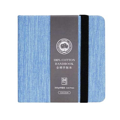 Lightwish Square Watercolor Journal,100% Cotton,300gsm/140lb,Acid-Free,24 Sheets Cold Press Watecolor Sketchbook for Artists Adults Students,4.7 * 4.7 Inches(Blue) - color: Blue