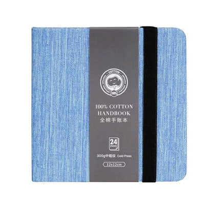 Lightwish Square Watercolor Journal,100% Cotton,300gsm/140lb,Acid-Free,24 Sheets Cold Press Watecolor Sketchbook for Artists Adults Students,4.7 * 4.7 Inches(Blue) - color: Blue
