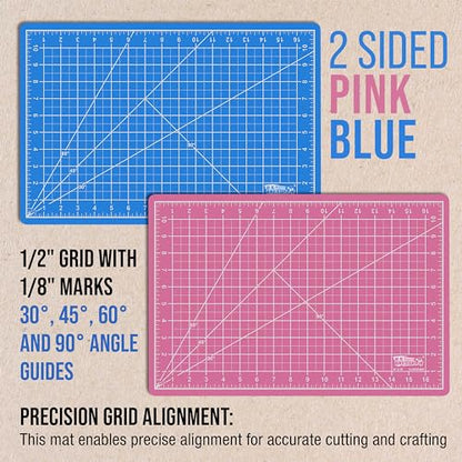 U.S. Art Supply 12"x18" Self-Healing Cutting Mat 5-Ply (2 Pack) Pink/Blue | Double-Sided Pink/Blue Craft Mat, Non-Slip Cutting Mats for Crafts, Sewing, Quilting, Scrapbooking - color: Pink/Blue