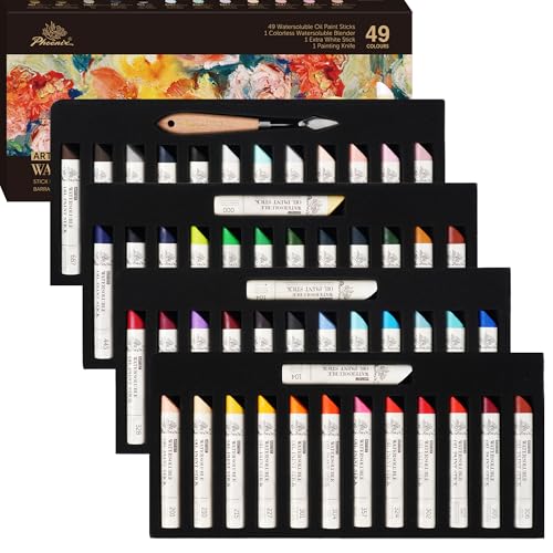 PHOENIX 49 Colors Oil Paint Stick - Set of 37ml Large Soft Water Soluable Oil Pastels with Palette Knife, Art Gift Pack Travel Set for Artists - color: 49 Multi Colors
