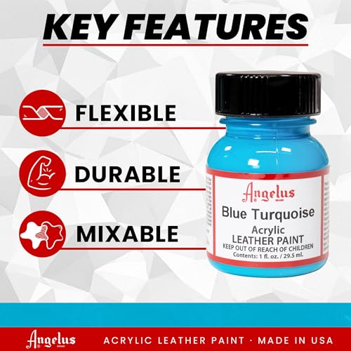 Angelus Acrylic Leather Paint, 1 oz, Blue Turquoise - color: Blue Turquoise, size: 1 Fl Oz (Pack of 1)