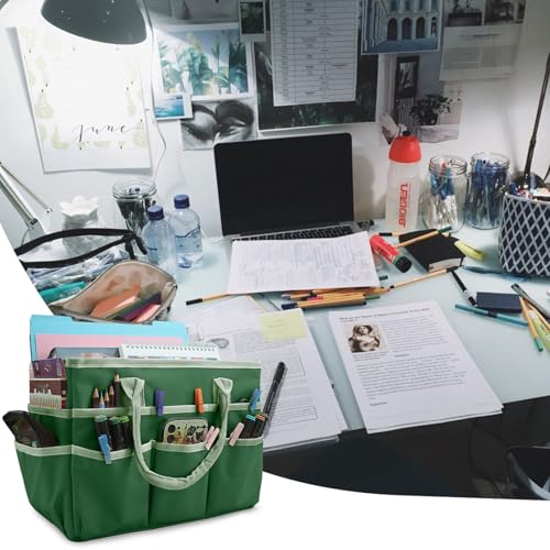 Cupohus Craft Organizer Bag, Green Art Supply Tote with Multiple Pockets - color: Green