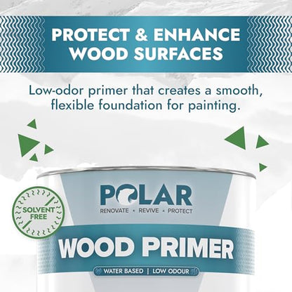 Polar Wood Primer - 17 Fl Oz - Matte White Finish - Water-Based Primer Paint for Interior & Exterior Wood Surfaces & Painted Surfaces - Strong Weather-Resistant Adhesion - Roller & Brush-On - size: 17 Fl Oz (Pack of 1)