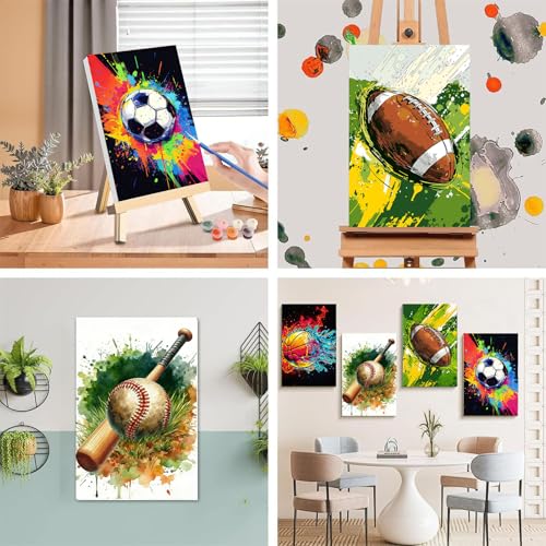 Ball Sports Paint by Numbers for Adults with Framed Canvas - Wooden Easel - color: BKH2202+BKH2203+BKH2204+BKH2205