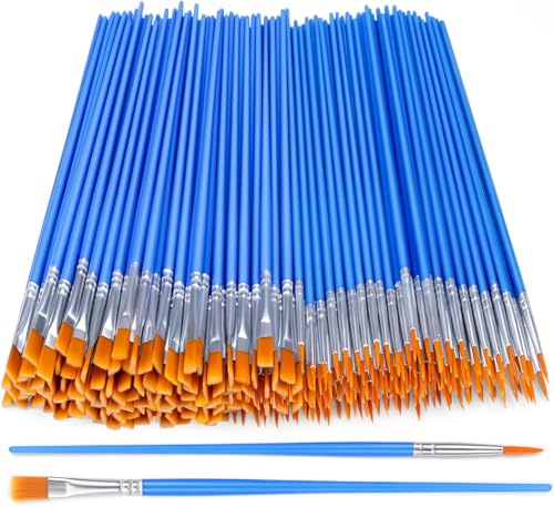 AROIC Acrylic Paint Brush Bulk, 200 pcs Round Flat Tip Nylon Hair Brushes - color: Blue, size: 100Flat +100Fine