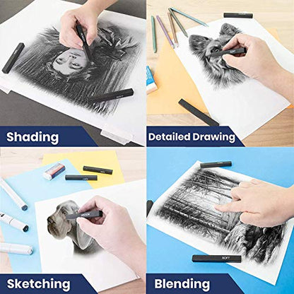 Artist Compressed Charcoal Stick Assorted Soft Medium Hard Artist Charcoal Medium for Drawing Sketching Shading, Art Supplies Sketch Kits Tools Pack of 6