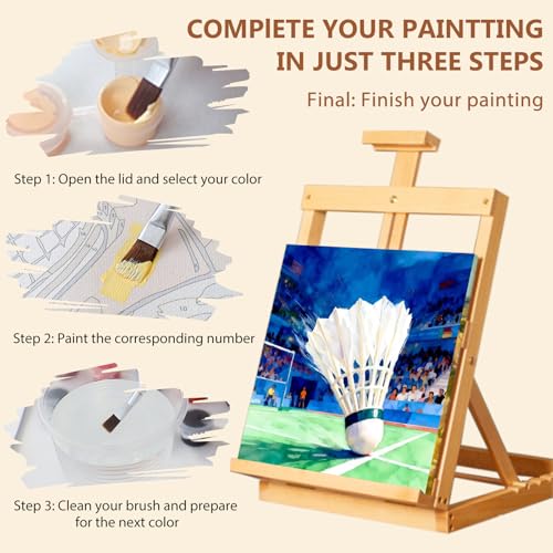 Reivworl Framed Badminton Paint by Numbers Kit for Adults Beginner 10×10 inch - color: 12-Badminton
