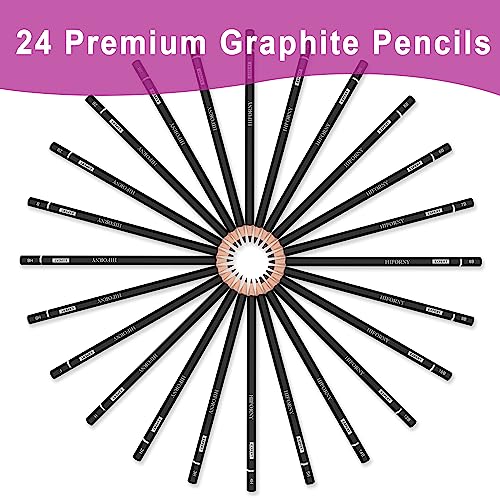HIFORNY 24-Piece Graphite Sketching Pencil Set - 14B-5H, Ideal for Beginners & Artists