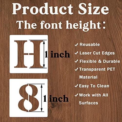 YEAJON 1 Inch Letter Stencils and Numbers, 40 Pcs Alphabet Drawing Templates, Reusable Plastic Art Craft Stencils for Painting on Wood, Wall, Fabric, Rock, Signage, Door Porch - size: 1 Inch