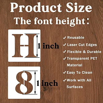 YEAJON 1 Inch Letter Stencils and Numbers, 40 Pcs Alphabet Drawing Templates, Reusable Plastic Art Craft Stencils for Painting on Wood, Wall, Fabric, Rock, Signage, Door Porch - size: 1 Inch