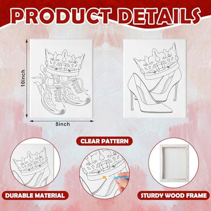 Zhanmai 112 Pcs Sip and Paint Kit for Adults Couples Painting Kit Date Night Pre Drawn Canvas to Paint at Home Party Supplies Stretched Canvas Couple Romantic Activity(Shoes,8 x 10 Inch) - size: 8 x 10 Inch, style: Shoe