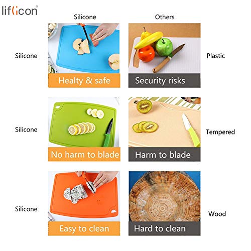 Liflicon Silicone Thick Cutting Boards Mats Set of 3pcs Foldable & Flexible Design Juice Grooves Easy Grip Handle Dishwasher Safe for Kitchen,BPA free Silicone Cutting Boards/Mats-Red - color: Red, size: 9.1"L x 7.1"W, 12.6"L x 9.1"W & 14.6"L x 10.4"W
