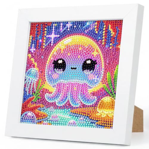 Jellyfish Diamond Art Kits for Kids Ages 4-8-12 with Wooden Frame 7x7 Inch | DIY Animal Diamond Art Painting Kit for Girls Boys, 5D Gem Art Kit for Beginners, Birthday Gift, Relaxing Hobby, Home Decor - color: HMKDPUS-26510