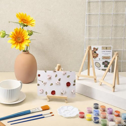 50 Pack 6 Inch Mini Wooden Display Easel, Natural Wood Tabletop Easel Stand for Painting, Small Artist Easel for Canvas Photos Cards Crafts
