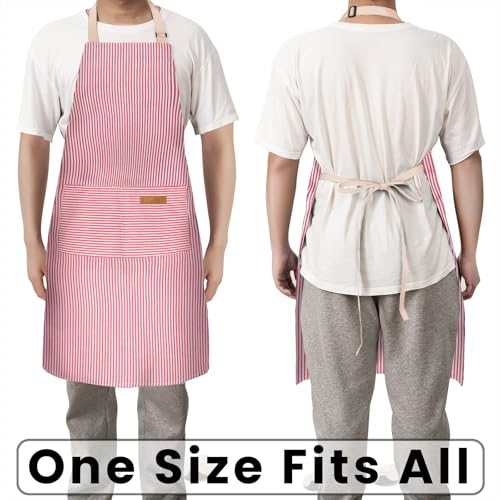 BeLuyi Adjustable Bib Apron with 2 Pockets Chef Cooking Kitchen Restaurant Aprons for Women Men - color: Red Pinstripes