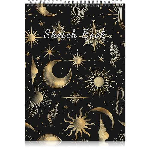 Deokke Sketchbook Top Spiral Bound Sketch Pad, 9 x 12 inch,100GSM Thick Paper,50 Sheets 100 Pages,Art Sketch Book Aesthetic Cute Drawing Writing Paper for Girls Women-Sun Moon - color: A-17-Sun Moon