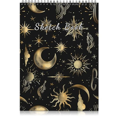 Deokke Sketchbook Top Spiral Bound Sketch Pad, 9 x 12 inch,100GSM Thick Paper,50 Sheets 100 Pages,Art Sketch Book Aesthetic Cute Drawing Writing Paper for Girls Women-Sun Moon - color: A-17-Sun Moon
