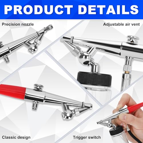 Single-Action Siphon Feed Spray Gun Kit (Red) - Airbrush H-Set with 3 Nozzles & 6-Foot Hose, Airbrush H-Set Single Action Suitable for Models, Art Painting, Handmade DIY, Small Scene Repairs & More