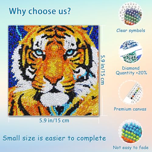 UiSdfuy Diamond Painting for Kids 8-12, 6 Pcs Diamond Dots Kits for Kids Ages 8 9 10 12, Arts & Crafts Gift for Boys & Girls | 6 Pack Animal Gem Art 6" x 6" (6-Tiger) - color: 6-Tiger