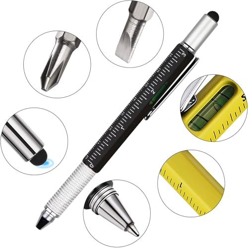 DUNBONG 6-in-1 Multi Pen, Stylus/Screwdriver, 0.7mm Black - Black | Aluminum prismatic non-slip grip | Rotary no-cap design | Ruler & level built-in | Refillable | Long-lasting clip - color: Black