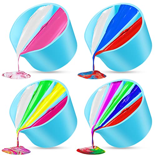 4 Pcs Split Cups for Acrylic Paint Pouring Reusable DIY Silicone Paint Pour Cup with 2-5 Channels Dividers Pour Painting Supplies Painting Tool Silicone Cup Resin Art Drawing(Blue,2/3/4/5 Channels)