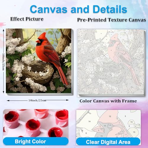 Artunion Framed Paint by Numbers Kit for Adults Beginners & Kids Ages 8-12,Northern Cardinal Paint by Number with Frame,Bird Paint by Numbers Kit on Canvas 10 * 10 Inch Without Easel - color: ZXT-399-F