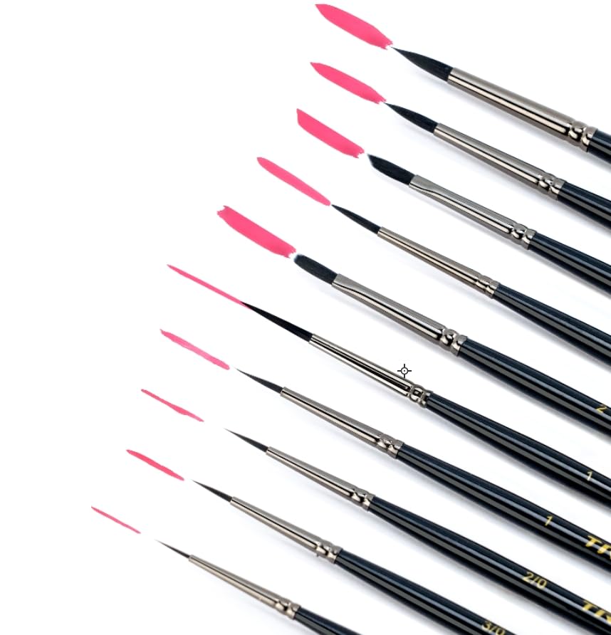 Transon 10pcs Small Detail Miniature Model Painting Brush Set for Acrylic Watercolor Gouache Ink Tempera and Body Painting - size: 10 PCS