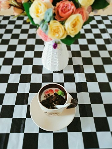 BRICHBROW Pcs of 2 Premium Plastic Checkered Flag Tablecloths - color: Black/White