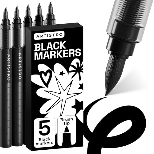 ARTISTRO Black Paint Pens - Brush Tips - Set of 5 - color: Black
