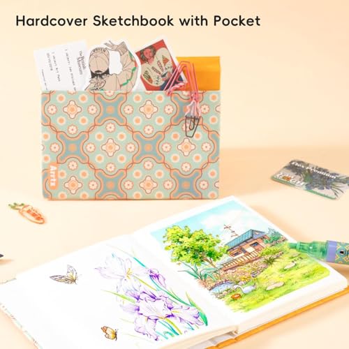 Arrtx 2-Pack Watercolor Sketchbook, 5.35x3.86 Hot Press | 100% Cotton, Acid-Free, 140LB/300GSM, Hardcover, 40 Sheets. Ideal Travel Journal for Artists & Students - size: 2 Pack